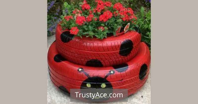 Tire Planter Ideas For Lady Bug Painted Tire Planters