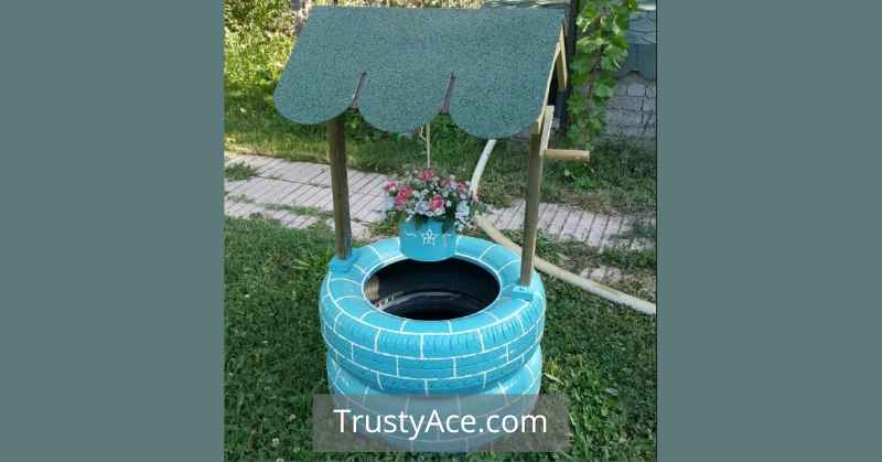 Colored Tire Planter Ideas For Wishing Well