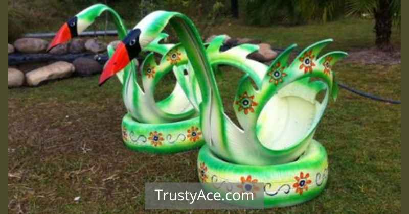 Tire Planter Ideas For Colored Swan Tire Planters