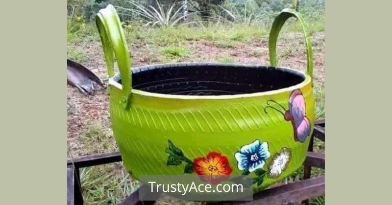 Tire Planter Ideas With Basket Tire Planters